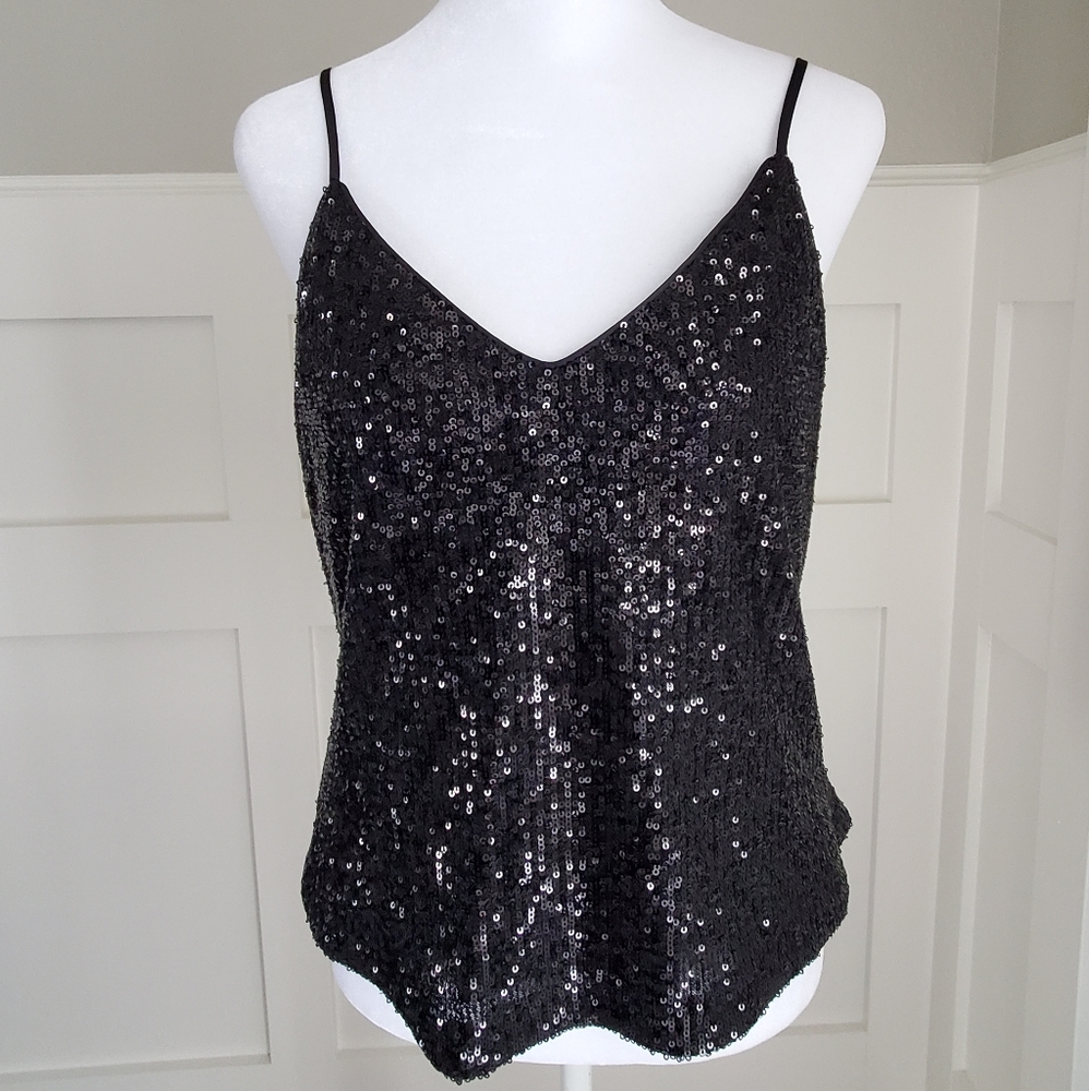 Ramy Brook Black Sequin Tank Top